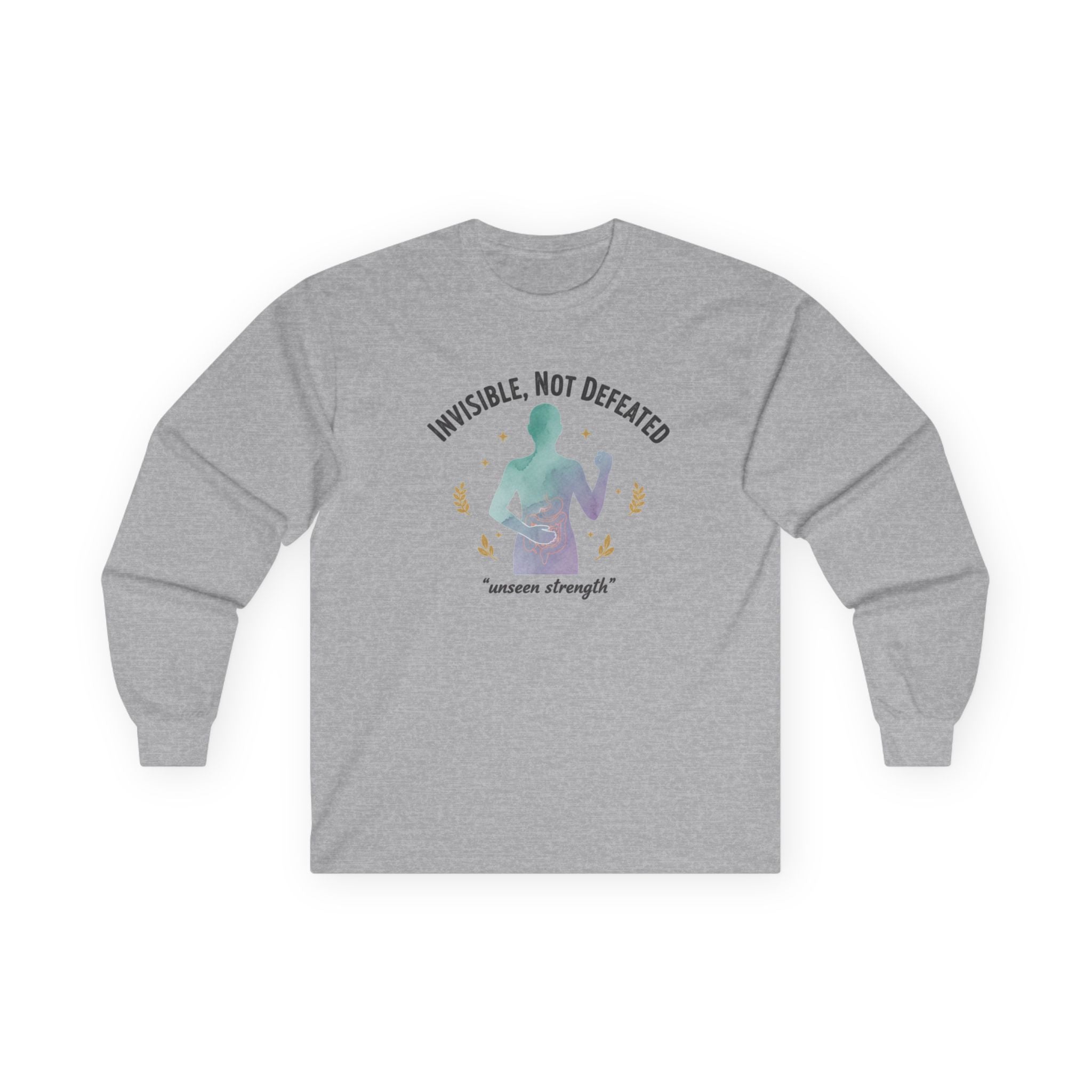 Invisible Not Defeated Long Sleeve Tee — Awareness Strength Graphic