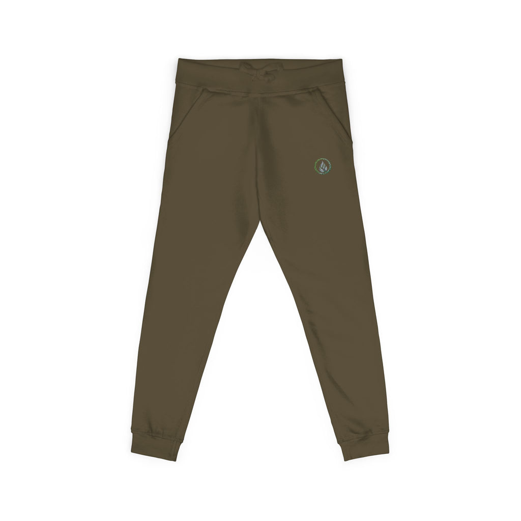 Embroidered Laurel Logo Sweatpants — White Fleece Joggers