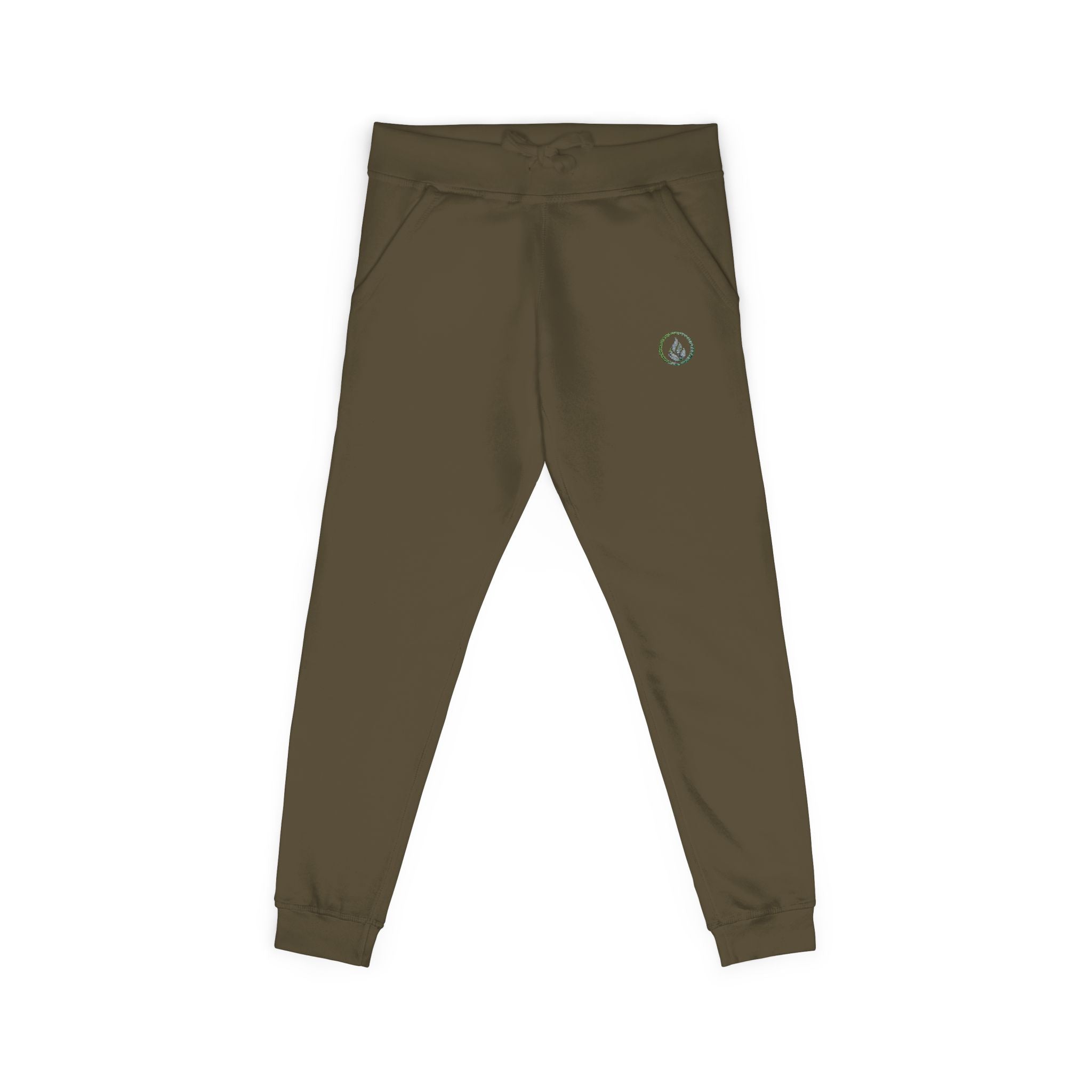 Embroidered Laurel Logo Sweatpants — White Fleece Joggers