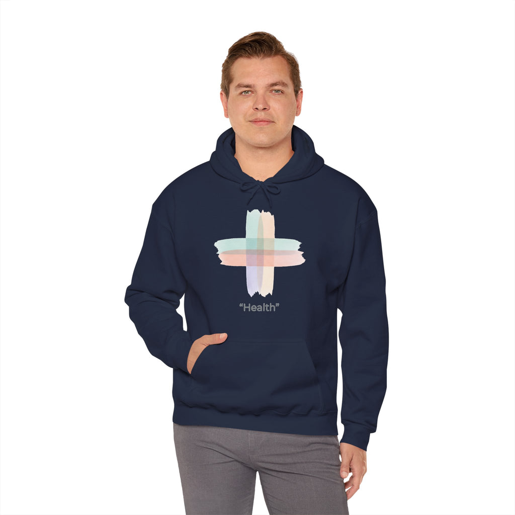 Health Symbol Hoodie – Minimal Pastel Cross & Leaf Wellness Graphic Hoodie