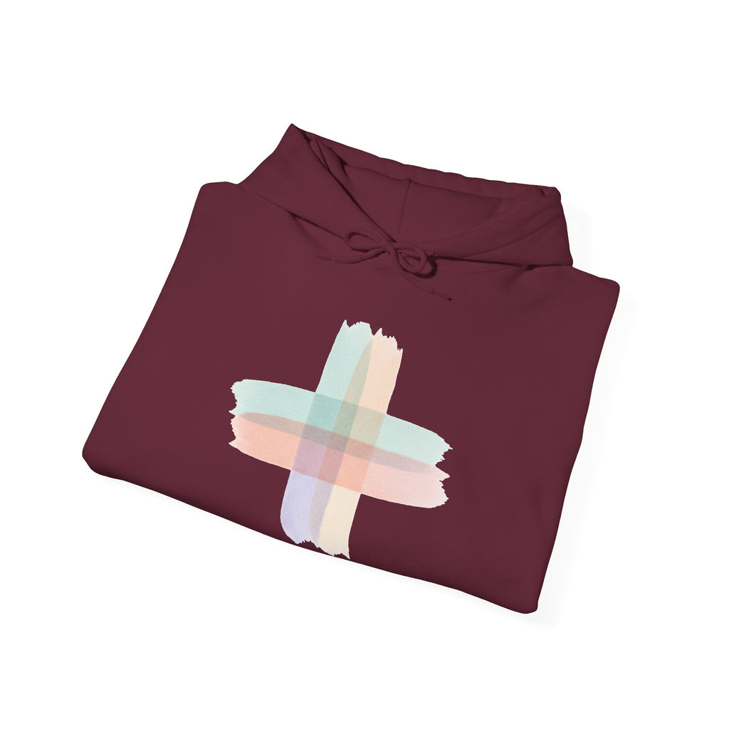 Health Symbol Hoodie – Minimal Pastel Cross & Leaf Wellness Graphic Hoodie
