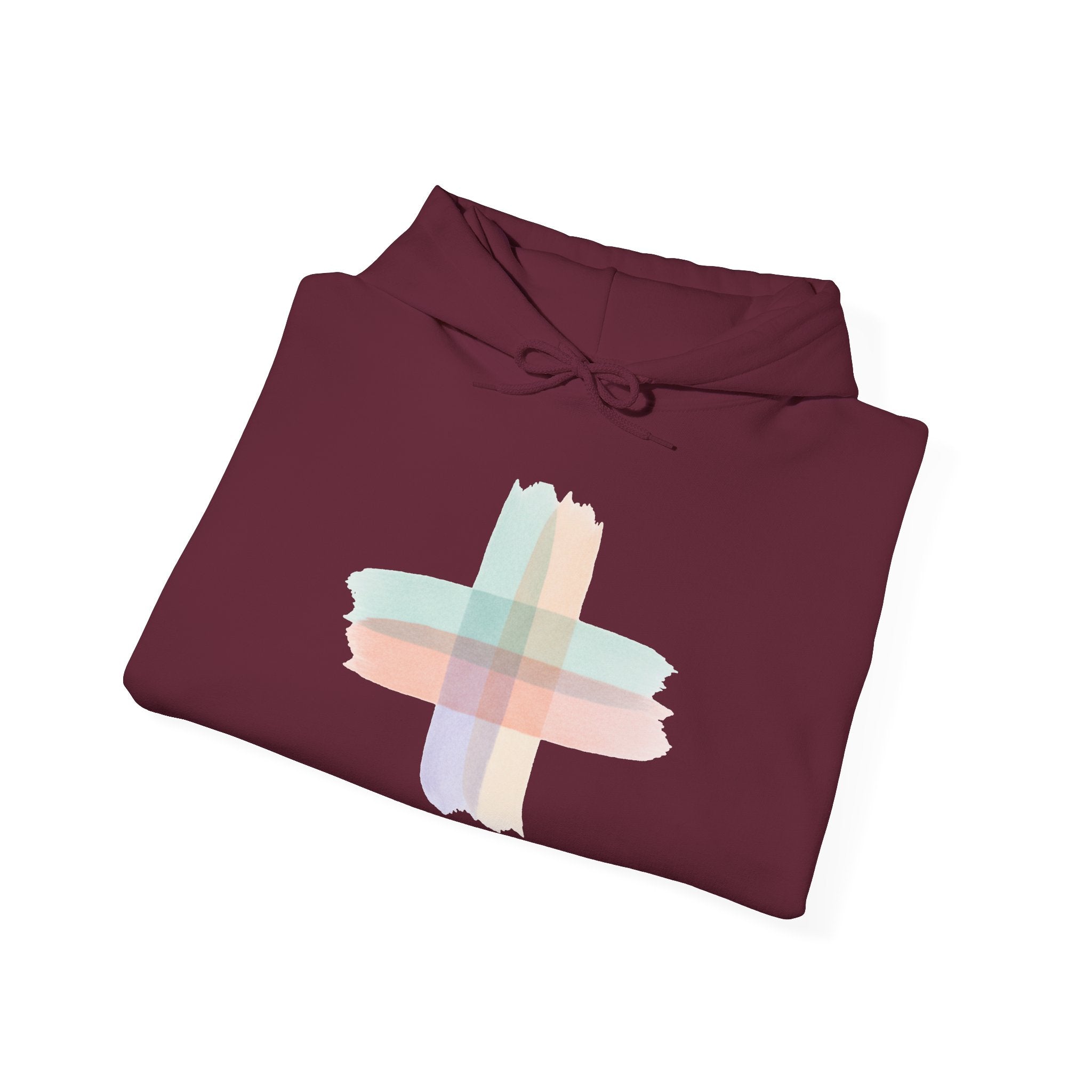 Health Symbol Hoodie – Minimal Pastel Cross & Leaf Wellness Graphic Hoodie