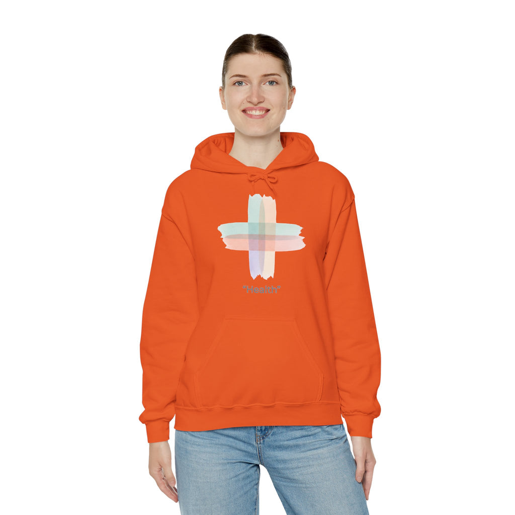 Health Symbol Hoodie – Minimal Pastel Cross & Leaf Wellness Graphic Hoodie