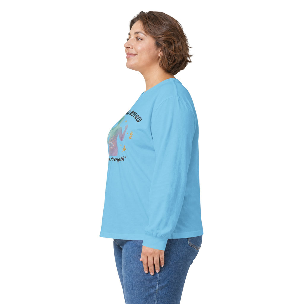 Invisible Not Defeated Long Sleeve Tee — Awareness Strength Graphic