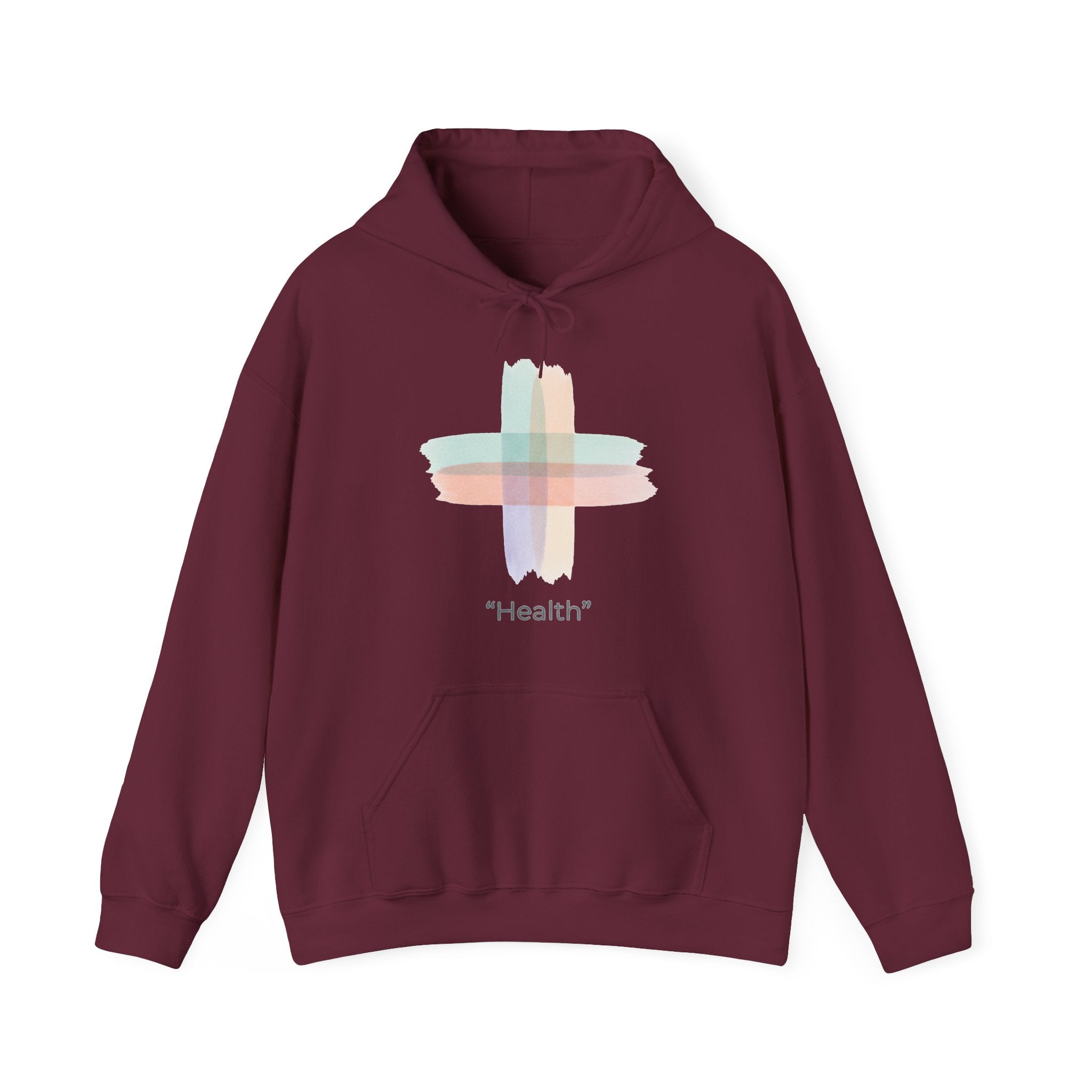 Health Symbol Hoodie – Minimal Pastel Cross & Leaf Wellness Graphic Hoodie