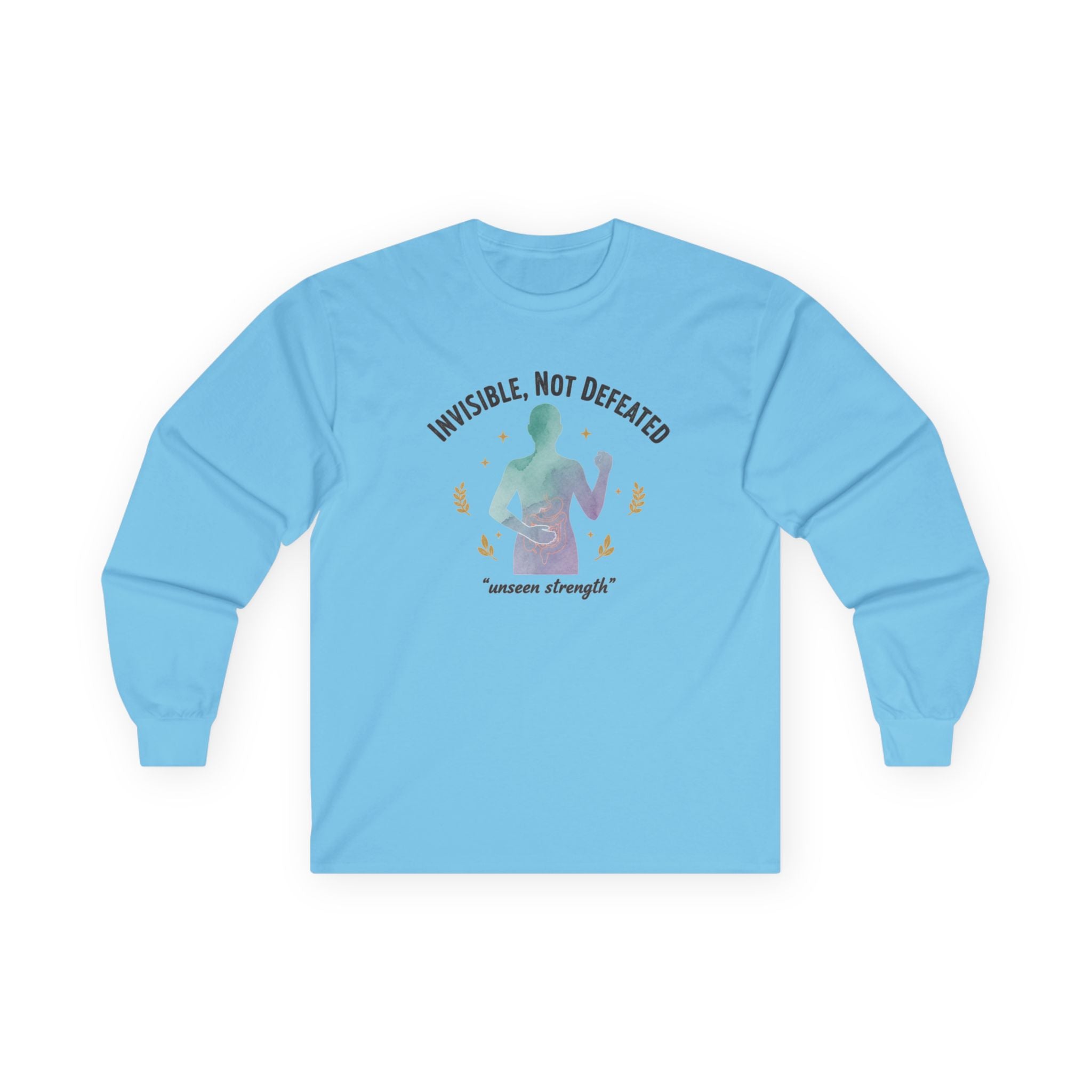 Invisible Not Defeated Long Sleeve Tee — Awareness Strength Graphic