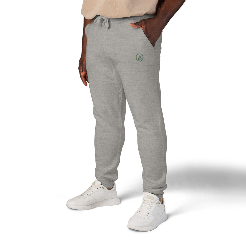 Embroidered Laurel Logo Sweatpants — White Fleece Joggers