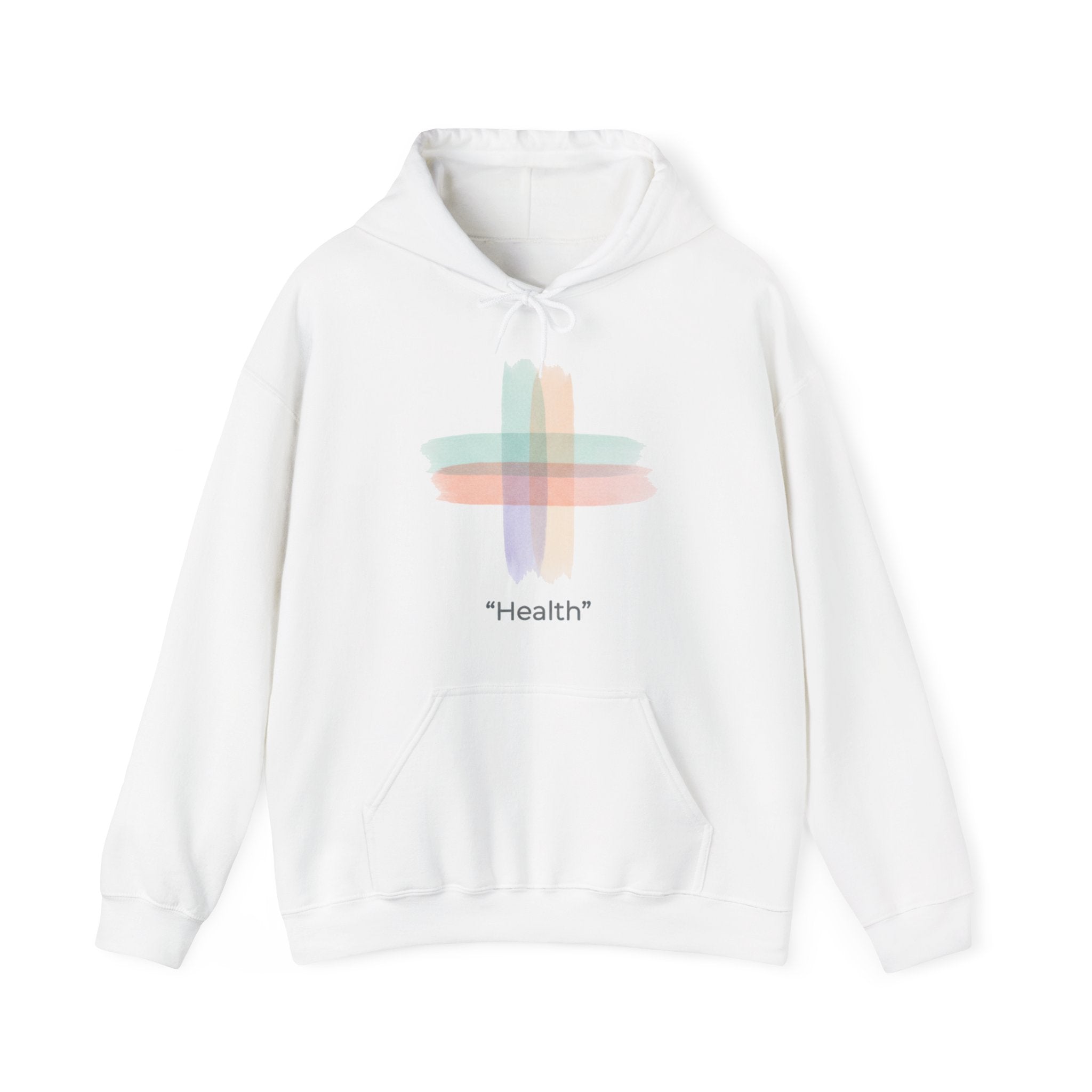 Health Symbol Hoodie – Minimal Pastel Cross & Leaf Wellness Graphic Hoodie